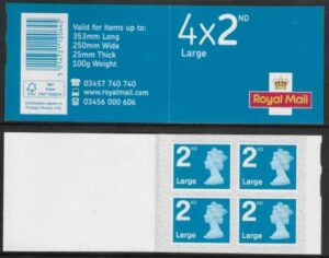 RA4a 4 x 2nd Large brt. blue code MFIL M21L SBP s/L New Font (U3032) Walsall.