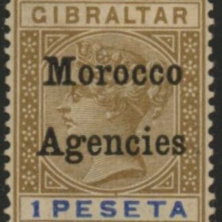Morocco Agencies -  Gibraltar SG.15 1 peseta bistre & ultramarine.  mounted mint.