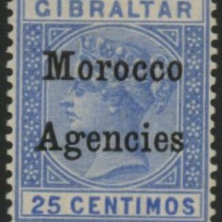 Morocco Agencies -  Gibraltar SG.12  25c ultramarine . LM mounted mint.