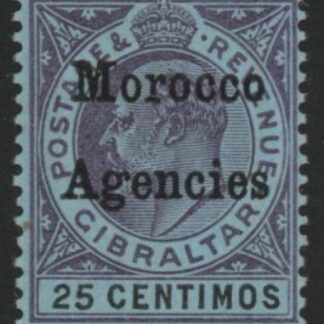 Morocco Agencies -  Gibraltar SG.20  25c purple& black/blue.  mounted mint