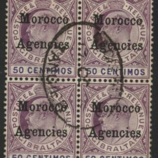 Morocco Agencies -  Gibraltar SG.28  50c purple & violet.  block of 4 fine used.