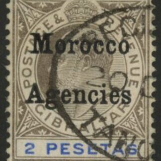 Morocco Agencies -  Gibraltar SG.23  2 peseta. black & blue  very fine used.