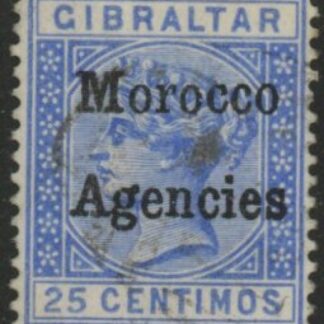 Morocco Agencies -  Gibraltar SG.4  25c. ultramarine. very fine used.