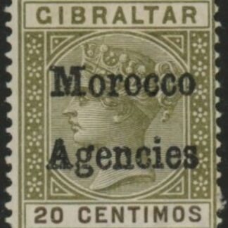 Morocco Agencies -  Gibraltar SG.3  20c olive-green & brown mounted mint.