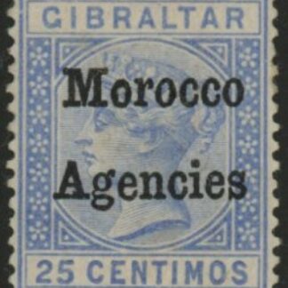 Morocco Agencies -  Gibraltar SG.4  25c ultramarine. mounted mint.