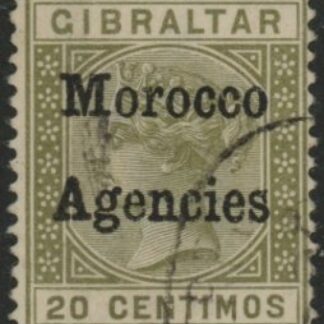 Morocco Agencies -  Gibraltar SG.3c  20c  olive green. fine used.