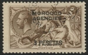 Morocco Agencies - 'Spanish' SG.140 3p on 2s6d brown . very fine used.