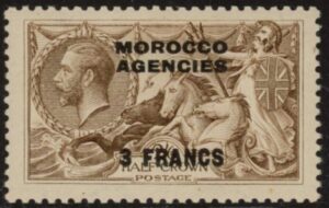 Morocco Agencies - 'French' SG.200 3f on 2s6d. chocolate-brown U/M (MNH).