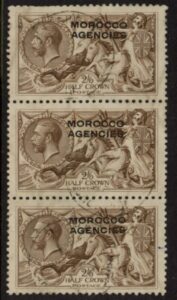 Morocco Agencies - 'British' SG.53 2s6d. chocolate-brown strip of 3 VFU.