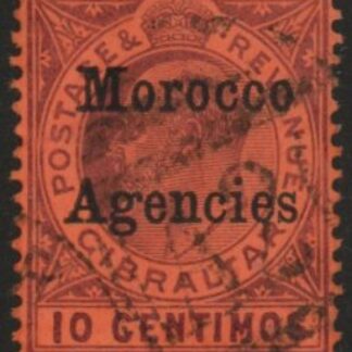 Morocco Agencies -  Gibraltar SG.25  10c  dull purple/red. VFU.