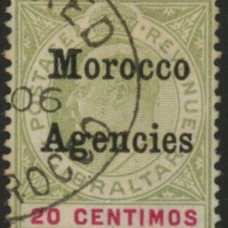 Morocco Agencies -  Gibraltar SG.26  20c  grey-green & carmine. fine used.