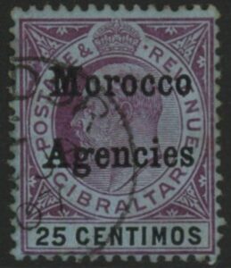Morocco Agencies -  Gibraltar SG.27  25c  purple & black/blue. fine used.
