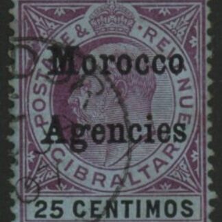 Morocco Agencies -  Gibraltar SG.27  25c  purple & black/blue. fine used.