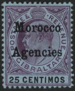 Morocco Agencies - Gibraltar SG.27 25c purple & black/blue. M/M.