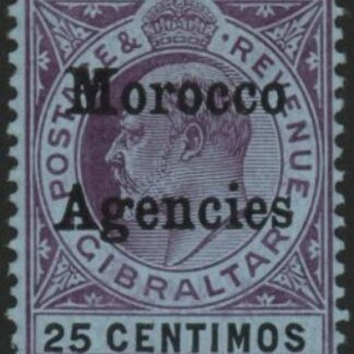 Morocco Agencies -  Gibraltar SG.27  25c  purple & black/blue.  M/M.