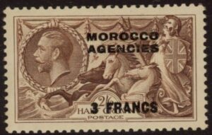 Morocco Agencies - 'French' SG.225 3f on 2s6d chocolate brown. U/M (MNH).