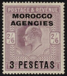 Morocco Agencies - 'Spanish' SG.121 3p on 2s6d pale dull purple. lightly mounted mint.