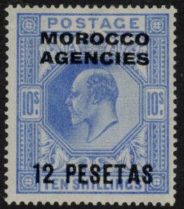 Morocco Agencies - 'Spanish' SG.123 12p on 10s ultramarine. lightly mounted mint.