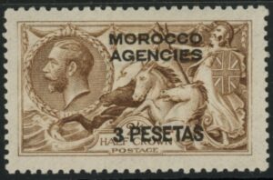 Morocco Agencies - 'Spanish' SG.142 3p on 2s6d chocolate-brown. lightly mounted mint.