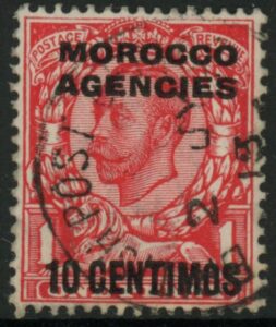 Morocco Agencies - 'Spanish' SG.127a 10c on 1d scarlet. variety. 'no cross on crown' . fine used