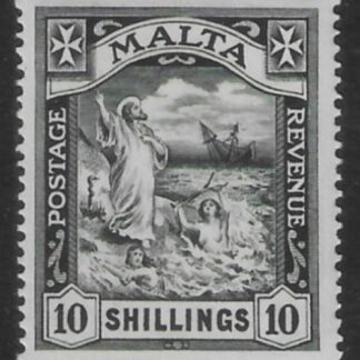 1919  Malta  SG.96  10s black  perf 14. watermark multi-crown CA .  mounted mint.