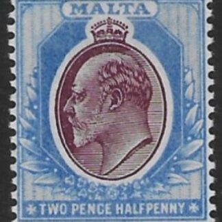 1903-4  Malta  SG.41 2½d maroon & blue Perf.14  crown CA  Lightly M/M