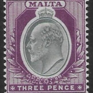 1903-4  Malta  SG.42  3d grey & purple Perf.14  crown CA  Lightly M/M