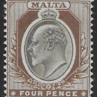 1903-4  Malta  SG.43  4d blackish-brown & brown Perf.14  crown CA  Lightly M/M