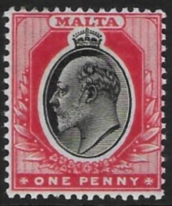 1904-14 Malta SG.48 1d black & red Perf.14 multi crown CA Lightly M/M