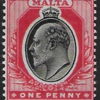 1904-14  Malta  SG.48  1d black & red Perf.14  multi crown CA  Lightly M/M