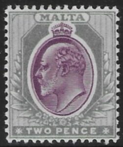 1904-14 Malta SG.50 2d purple & grey Perf.14 multi crown CA Lightly M/M