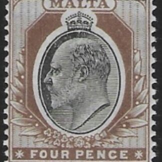 1904-14  Malta  SG.54  4d black & brown Perf.14  multi crown CA  Lightly M/M