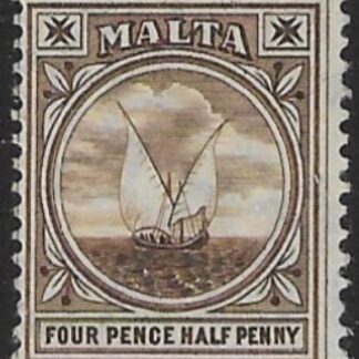1904-14  Malta  SG.57  4½d brown Perf.14  multi crown CA  Lightly M/M