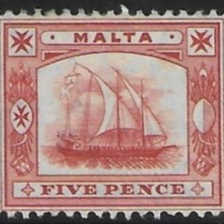 1904-14  Malta  SG.59  5d vermilion Perf.14  multi crown CA   Mounted Mint