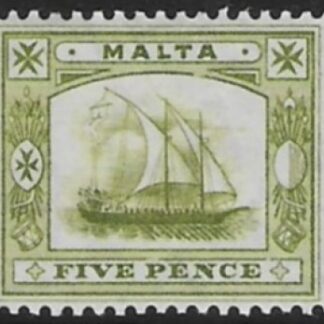 1904-14  Malta  SG.60  5d ple sage-green Perf.14  multi crown CA   Mounted Mint