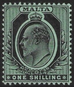 1904-14  Malta  SG.62  1s black/green Perf.14  multi crown CA   Lightly M/M