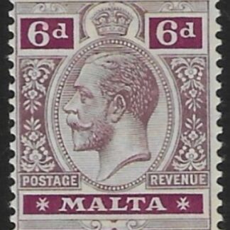 1914-21  Malta  SG.80  6d dull & bright purple.  Perf.14  multi crown CA    M/M