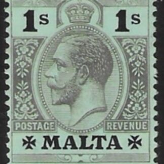 1914-21  Malta  SG.81b 1s black/blue-green.(olive back)  Perf.14  multi crown CA    M/M