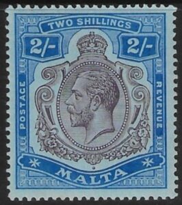1914-21 Malta SG.86g 2s dull purple & blue/grey-blue Perf.14 multi crown CA M/M