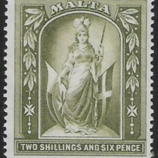 1914-21  Malta  SG.87 2s6d olive green Perf.14  multi crown CA    M/M