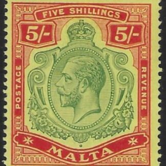 1914-21  Malta  SG.88  5s green & red/yellow  Perf.14  multi crown CA    M/M
