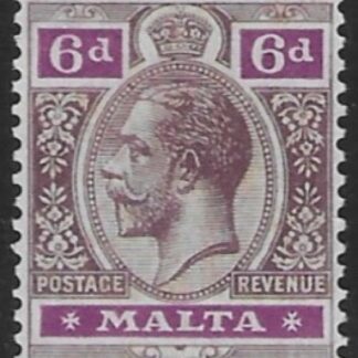 1921-2  Malta  SG.102 6d dull purple & bright purple.  Perf.14 multi script CA    M/M