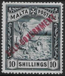 1922 Malta SG.105 10s blue-black. O/P 'self Goverment.' Perf.14 wmk. crown CC M/M