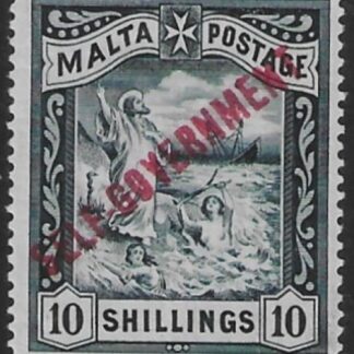 1922  Malta  SG.105  10s blue-black. O/P 'self Goverment.' Perf.14  wmk. crown CC    M/M