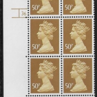 U428 (x993)  Harrison 50p ochre  (FCP) PVAD. cyld.36 no dot    U/M (MNH)