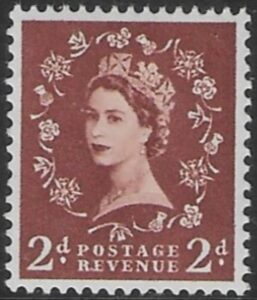 SG.543b  2d light red brown  (1955 Edward Crown Wmk.) U/M (MNH)