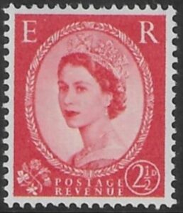 SG.544  2½d carmine red. Type 1  (1955 Edward Crown Wmk.) U/M (MNH)