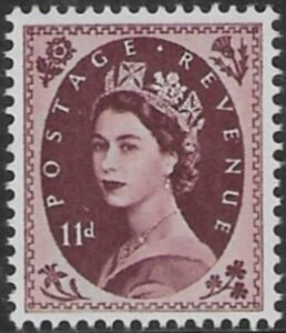 SG.553 11d. brown purple  (1955 Edward Crown Wmk.) U/M (MNH)