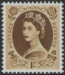 SG.554 1s bistre brown. (1955 Edward Crown Wmk.) U/M (MNH)