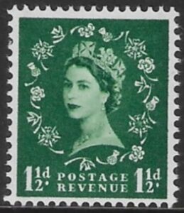 SG.563 1½d green (1957 1st Graphites. Edward Wmk) U/M (MNH)